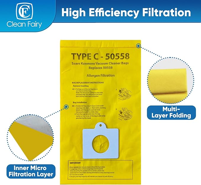 20PK Type C/Q Vacuum Paper Bags Replace Kenmore 5055 50557