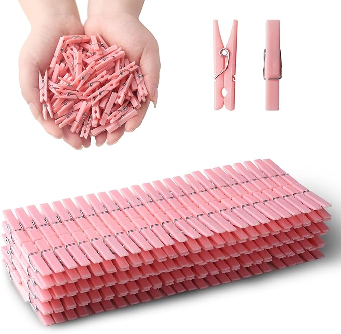 200PCS Pink Plastic Clothes Pins for Girl/Boy Baby Don't say Baby Shower Games, DIY Crafts, Photos 1.35 Inch Small Mini Pins, Tiny Clips for Laundry & Picture Displays Gender Reveal Party Decorations