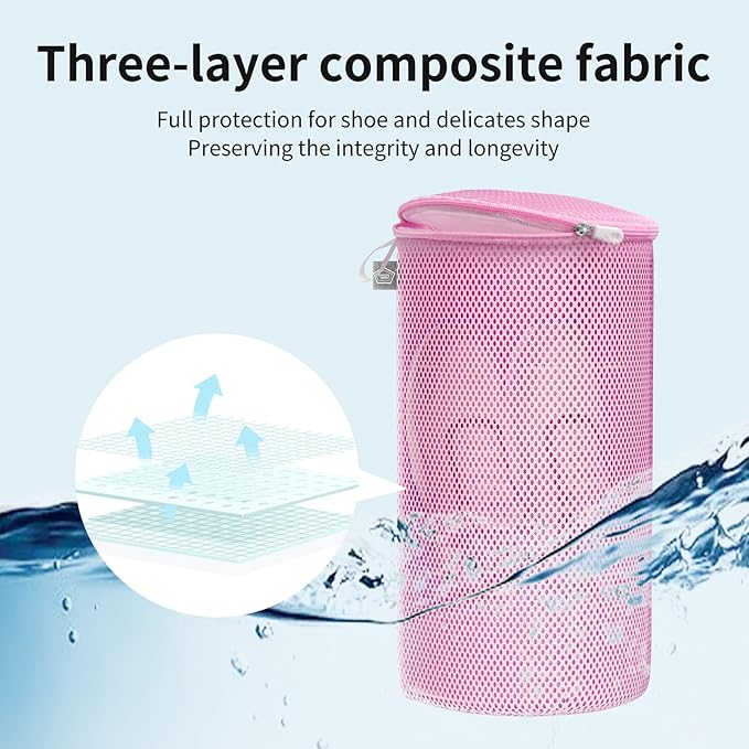 Kimmama Shoe Washing Machine Bag, Shoe Bag for Washing Machine, Mesh Laundry Bags for Sneakers, Footwear, Trainers, Slippers, Pink Sandwish Net, 8x15"