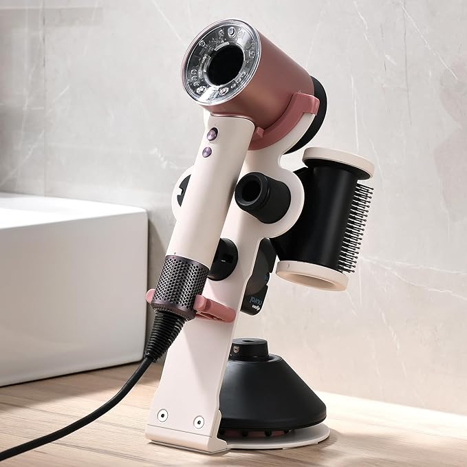 Hair Dryer Holder Stand for Dyson Hair Dryer, Upgraded Dyson Hair Dryer Holder Dyson Hair Dryer Stand Pink to Store 5 Dyson Hair Dryer Attachments with Cable Hook