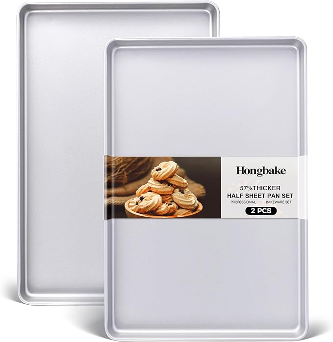HONGBAKE 2 Pack 11 x 9 Inch Toaster Oven Pans and Trays, Small Baking Sheet Set for Cooking, Non-Stick Cookie Sheets, Heavy-Duty 0.8mm Thick, Easy to Clean, 1.26 Inch Deep, Gold