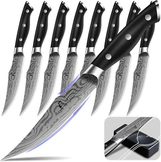 CoquusAid Steak Knives Set of 6, Non Serrated Dinner Knives with Rest