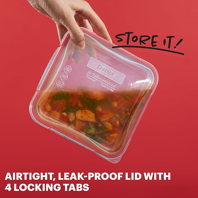 Pyrex Freshlock (5-Pack, 4 Cup) Glass Food Storage Containers Set, Airtight & Leakproof Plastic Locking Lids BPA-Free, Meal Prep Containers Set, Freezer Dishwasher Microwave Safe
