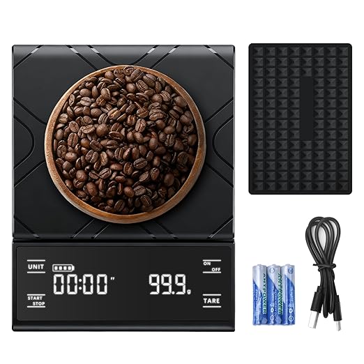 PTAZSCTC Coffee Scale with Timer, Espresso Scale & Coffee Bean Scale - 3kg/0.1g Precise Small Digital Kitchen Scale for Espresso Accessories Kit, Pour-Over, and Multi-Purpose Use (Batteries Included)