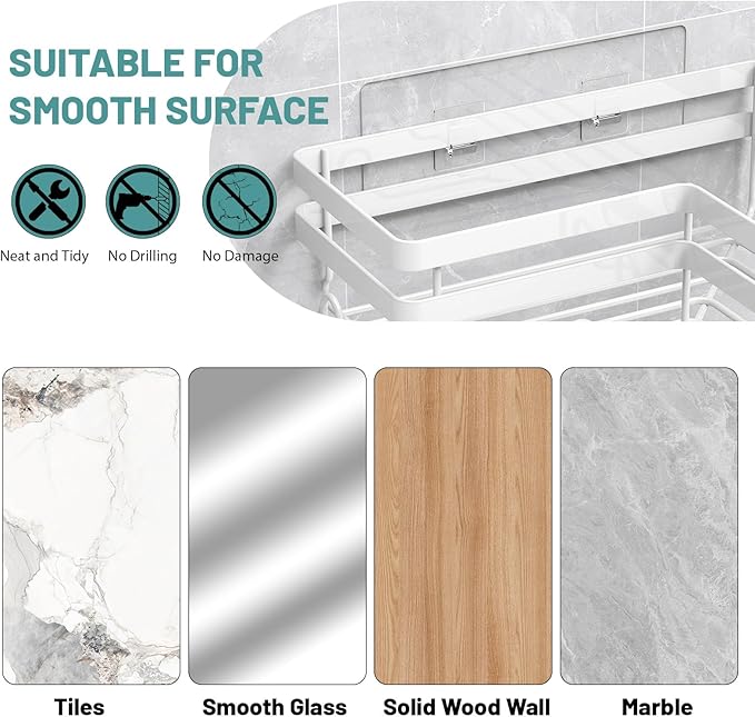 StorageRight Corner Shower Caddy, 3 Pack Adhesive Bathroom Accessories with Soap Holder, Storage Stainless Shower Organizer Shelf with Hooks, No Drilling Shower Shelves for Bathroom(White, X-Large)