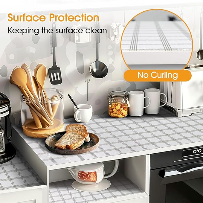 Shelf and Drawer Liner for Kitchen Cabinets Non-Adhesive, Strong Grip Non-Slip Thickened Cabinet Liners for Shelves, Waterproof Mats for Dresser Cupboard, White Square, 12 in x 20 Feet