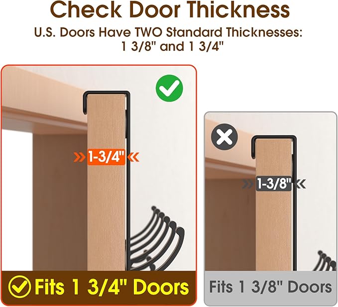 Over The Door Hooks Hanger with 7" Arms, Door Hooks for Hanging, Fit 1 3/4" Door, Tool-Free Assembly, F7U, Towel Racks Organizer Holder for Bathroom - Black