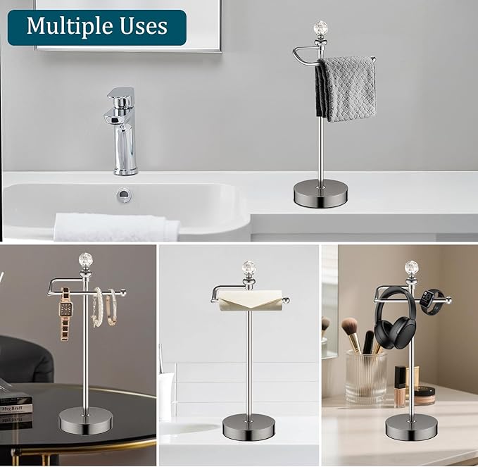 Hand Towel Holder for Bathroom, Hand Towel Rack Stand with Heavy Weighted Base, Crystal Ball Countertop Towel Rack Stand for Bathroom Kitchen (Brushed Nickel, 2 Pack)