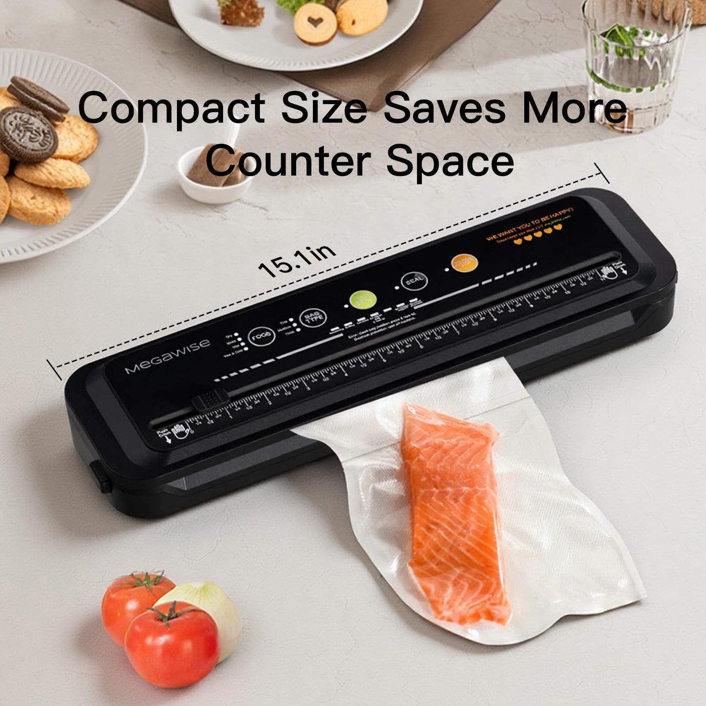 MEGAWISE Vacuum Sealer Machine, 80kPa, Built-In Cutter, Dry/Moist