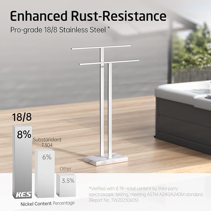 KES Standing Towel Rack for Bathroom with Marble Base, 2-Tier Towel Rack Stand for Floor, SUS304 Stainless Steel Polished Finish, BTH217