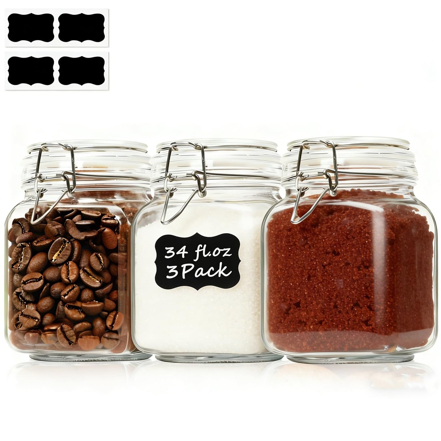 ComSaf Square Glass Spice Jars 8 oz 6 Pack with Labels and Funnel Set
