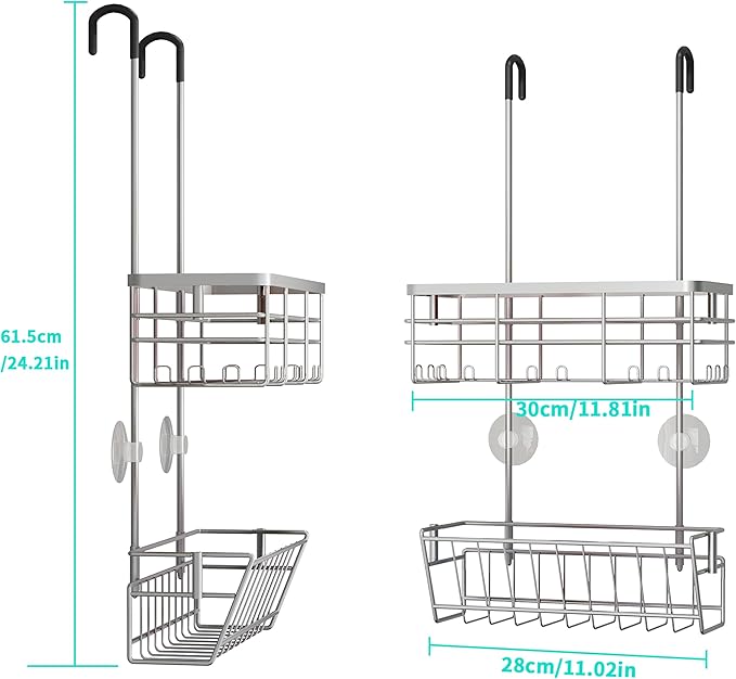HapiRm Hanging Shower Caddy Organizer - No Drilling Shower Organizer with Inclined Shelf, Rustproof & Waterproof 304 Stainless Steel Bathroom Caddy - Silver