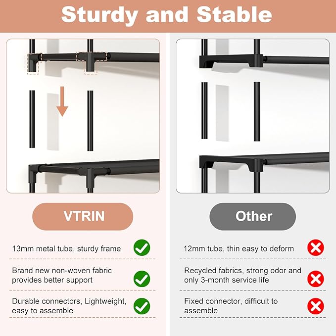 VTRIN Vertical Narrow Shoe Rack Organizer 10 Tier Tall Shoe Shelf Holds 20-22 Pairs with Non-Woven Dustproof Cover for Closet, Entryway Black