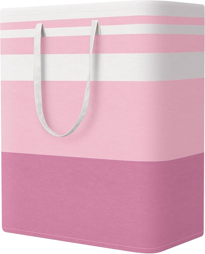 StorageRight Large Collapsible Laundry Basket Hamper with Easy Carry Handles，Freestanding Clothes Hampers for Laundry, Bedroom, Dorm, Towels, Toys, 125L, Pink