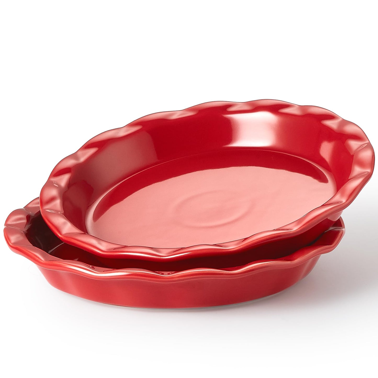 Lareina Deep Dish Pie Pan for Baking, 9 Inch Ceramic Fluted Pie Dish for Apple, Quiche, Pecan, Pot Pies, 53 Ounce Round Pie Plate, Set of 2, Red