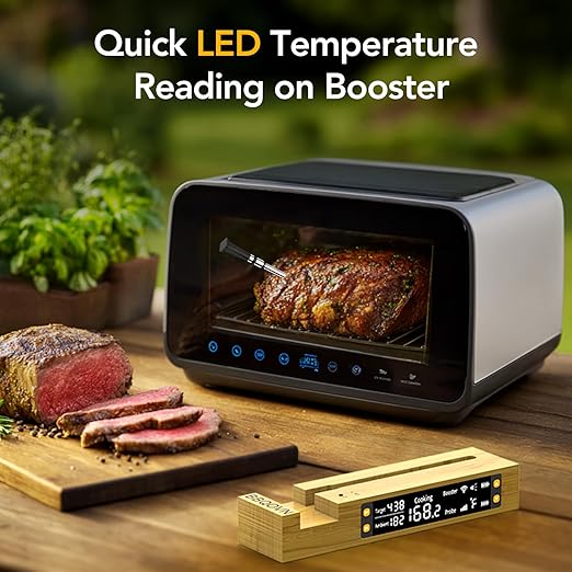 Btclink WiFi Wireless Meat Thermometer Unlimited Range 7 NIST Certified Accuracy Sensors Sub-1g(10x Stronger Than Bluetooth) APP&Magnetic Smart Digital Base for BBQ,Oven,Smoker,Grill