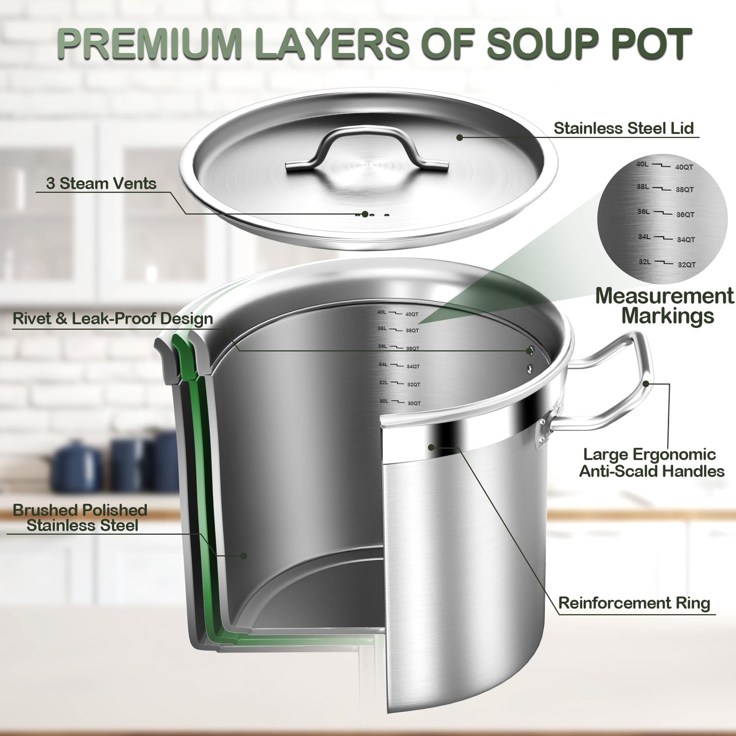 Stainless Steel Stockpot with Lid, 20QT Large Stock PotHeavy Duty Tri-Ply Bottom Commercial Grade Stock Pot & Stockpots for Boiling Cooking Soup Stew Canning Cooking Pots,Big Stockpot, Deep Cookware
