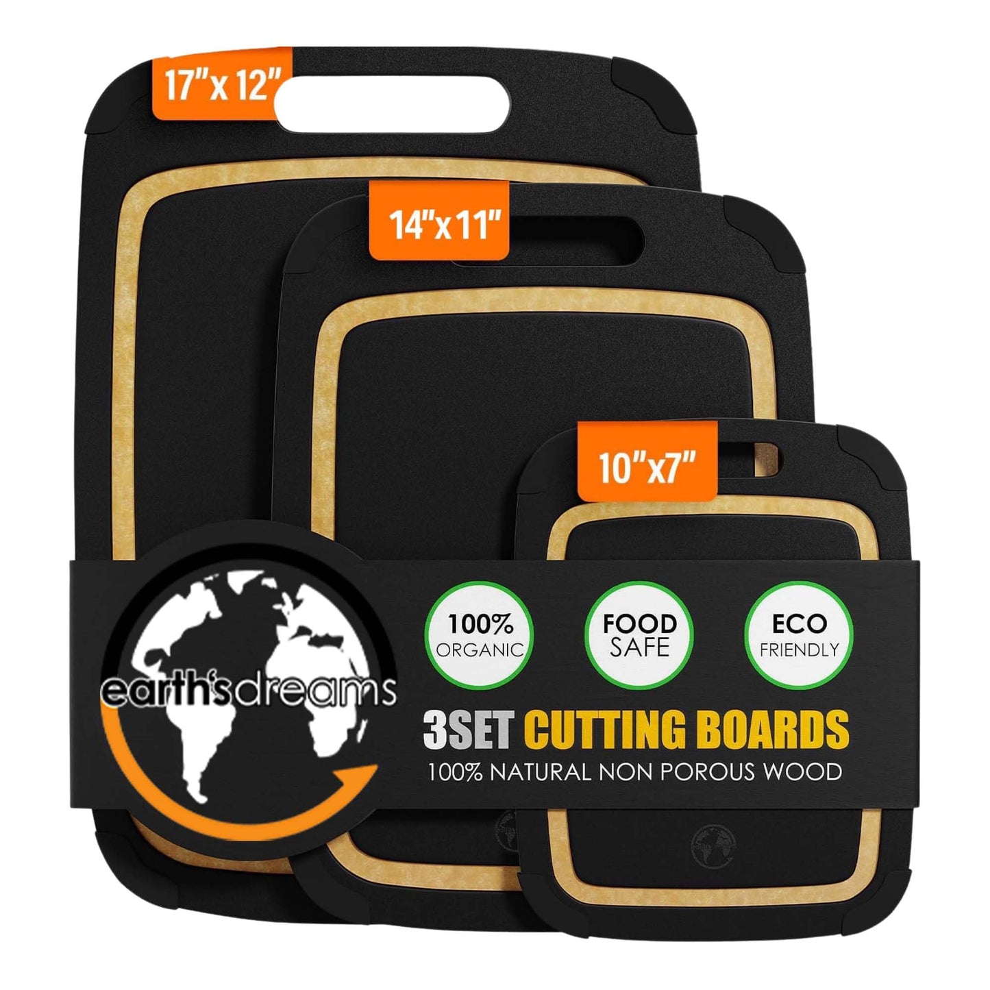 Earth's Dreams Composite Wood Cutting Board Set of 3, Built In Juice Groove