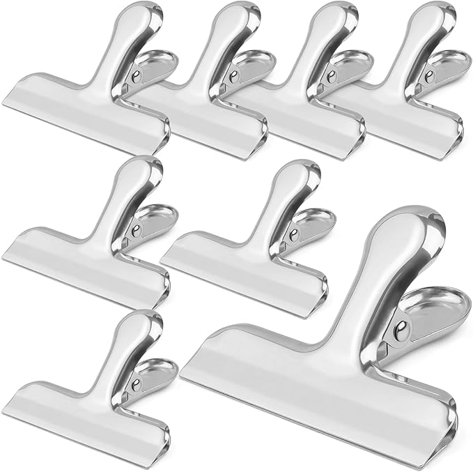 Funfery Silver Large Chip Clips for Food Packages, 3 Inch Wide Bag, Food,Kitchen Clips for Snack, Kitchen Home Metal Chip for Organization, Office Heavy Duty Paper Clamps(8 Pack)