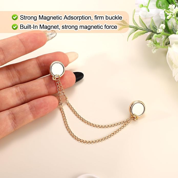 6pcs Magnetic Clothing Clips with Chain, Multi-Function Magnet Button Pins Hijab Cuff Clips for Fixing Hem of Clothes Long Pants Legs Sleeves of Shirts