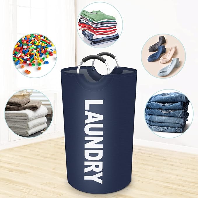 StorageRight 75L Large Laundry Basket, Laundry Hamper, Dirty Clothes Hamper for Laundry, Collapsible, Waterproof Laundry Baskets with Foam Protected Aluminum Handles for Laundry, Dorm, Family (Blue)