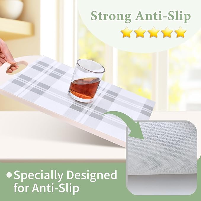 Drawer and Shelf Liner for Kitchen Cabinet: 17 in X 30 Ft Non Slip Waterproof Shelf Paper Non Adhesive Refrigerator Liners Light Grey Lattice Easy Liners for Bathroom