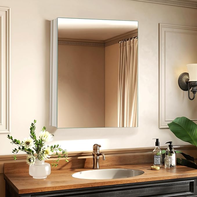 24 x 32 Inch Medicine Cabinet Mirror,Bathroom Mirror Cabinet with Adjustable Shelves, Aluminum Silver Medicine Cabinets for Bathroom,Recessed or Wall Mounted Medicine Cabinets