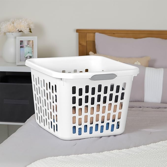 Sterilite 6-Pack 1.5 Bushel Capacity Square Laundry Basket, White – Plastic Clothes Hamper Storage with Ventilated Rectangular Holes & Large Comfort Grip Handles for Easy Carry