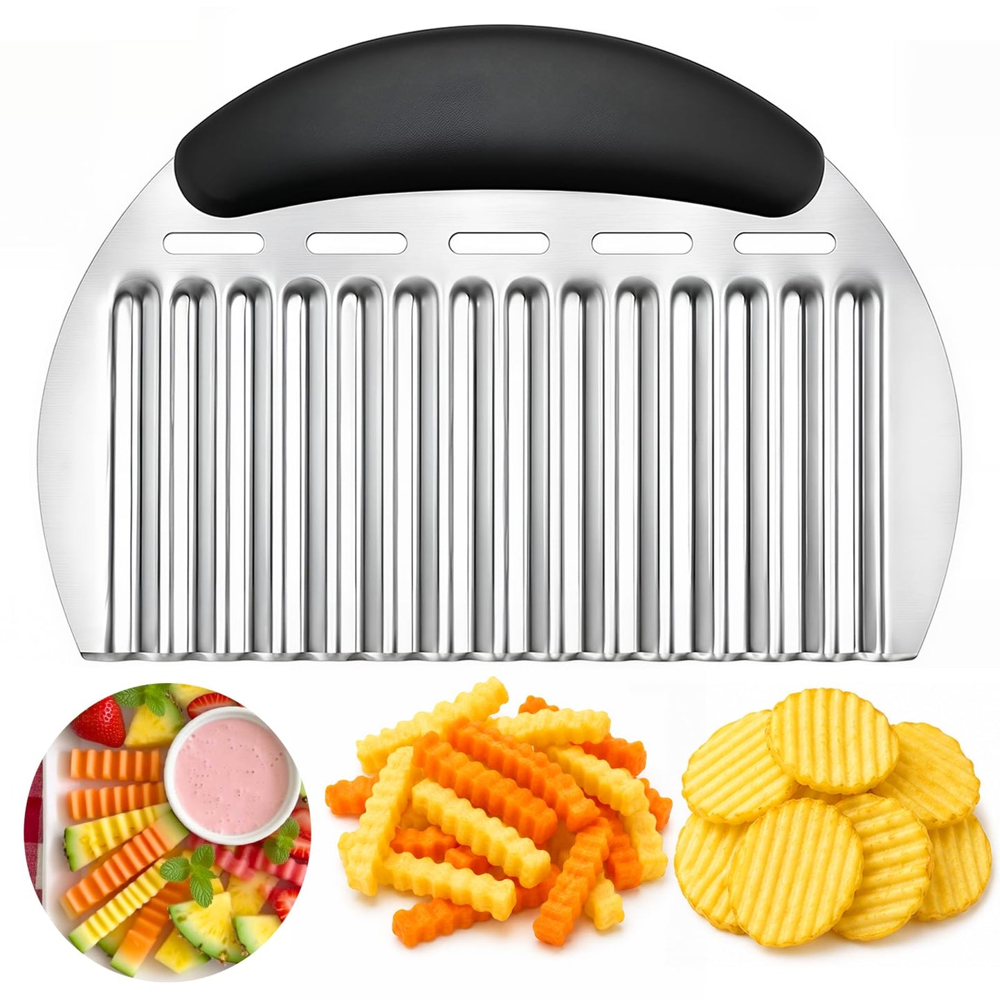 JAYVAR Large Crinkle Cutter French Fry Cutter, Stainless Steel Wavy Slicer
