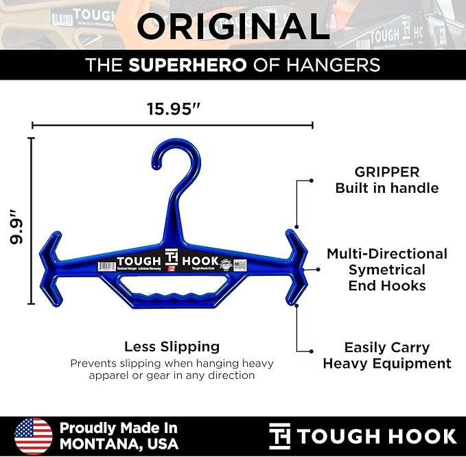 Tough Hook Original Heavy Duty Hangers – The Superhero of Hangers | American Made,Anti-Slip Premium Tactical Hanger for Police Gear, Scuba Gear & Dive BCD – DuraResin 200-lb Cap Wetsuit Hanger 1 Tan