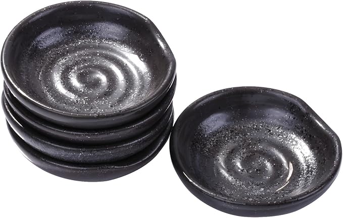 Swlthwen Black Porcelain Soy Sauce Dish Set of 5, Sushi Dishes