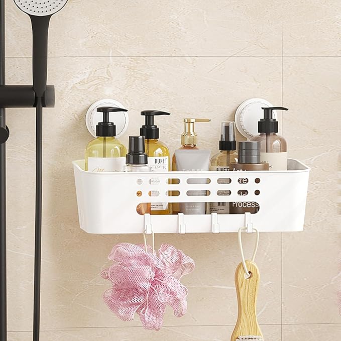 Lifewit Shower Caddy Suction Cup, NO-Drilling Bathroom Organizers and Storage Rack for Inside Shower, Plastic Removable Shower Shelves for Shampoo Strong Vacuum Suction, 31 cm/12 inch Long, 1 Pack