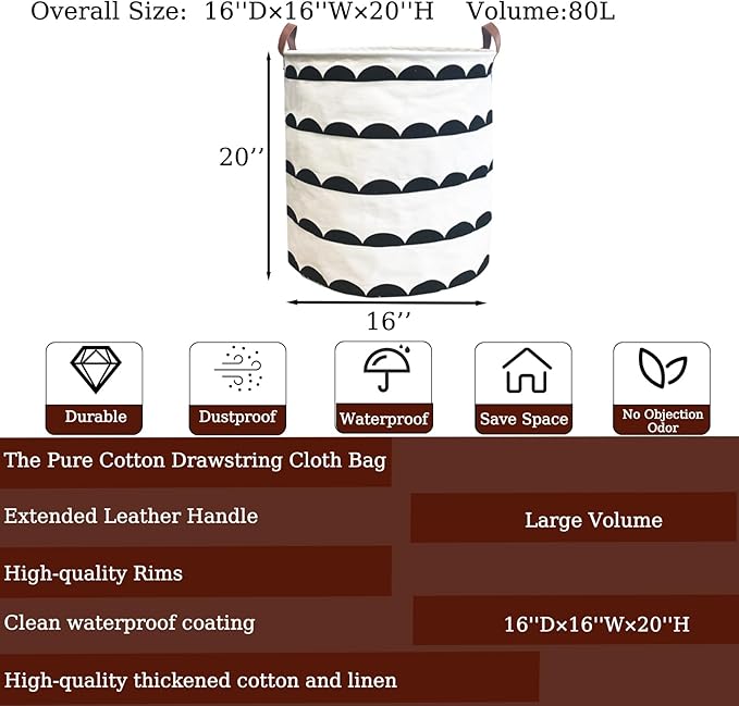 Waterproof Laundry Hamper Collapsible Laundry Basket Leather Handle Laundry Bag Large Clothes Storage Toy Organization for Bathroom Bedroom Laundryroom College Dorms (Hege-003)