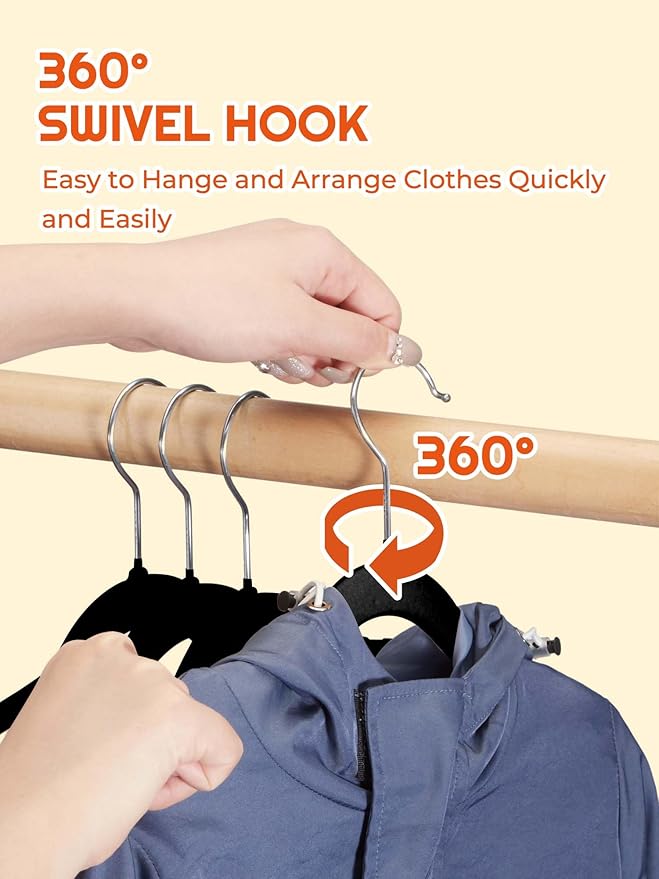 HOUSE DAY 14 Inch Kids Velvet Hangers 50 Pack, Durable Big Kid Hangers for Youth, Teen, Non Slip Kids Felt Hanger, Cute Childrens Hanger for Closet, Black