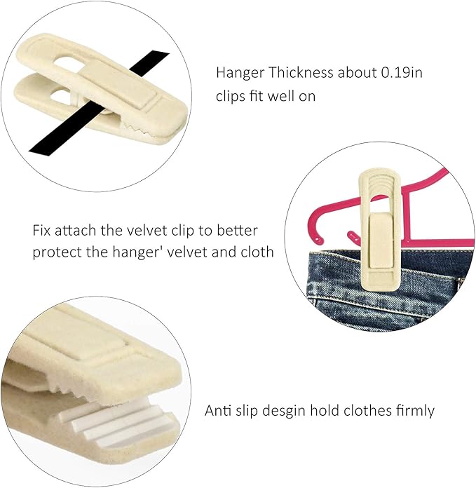 Tinfol Velvet Hanger Clips, 24 Pack Beige Pants Velvet Clips, Premium Large Opening Clothes Pin, Strong Finger Flocked Clip Perfect for Use with Slim-line Clothes Hangers