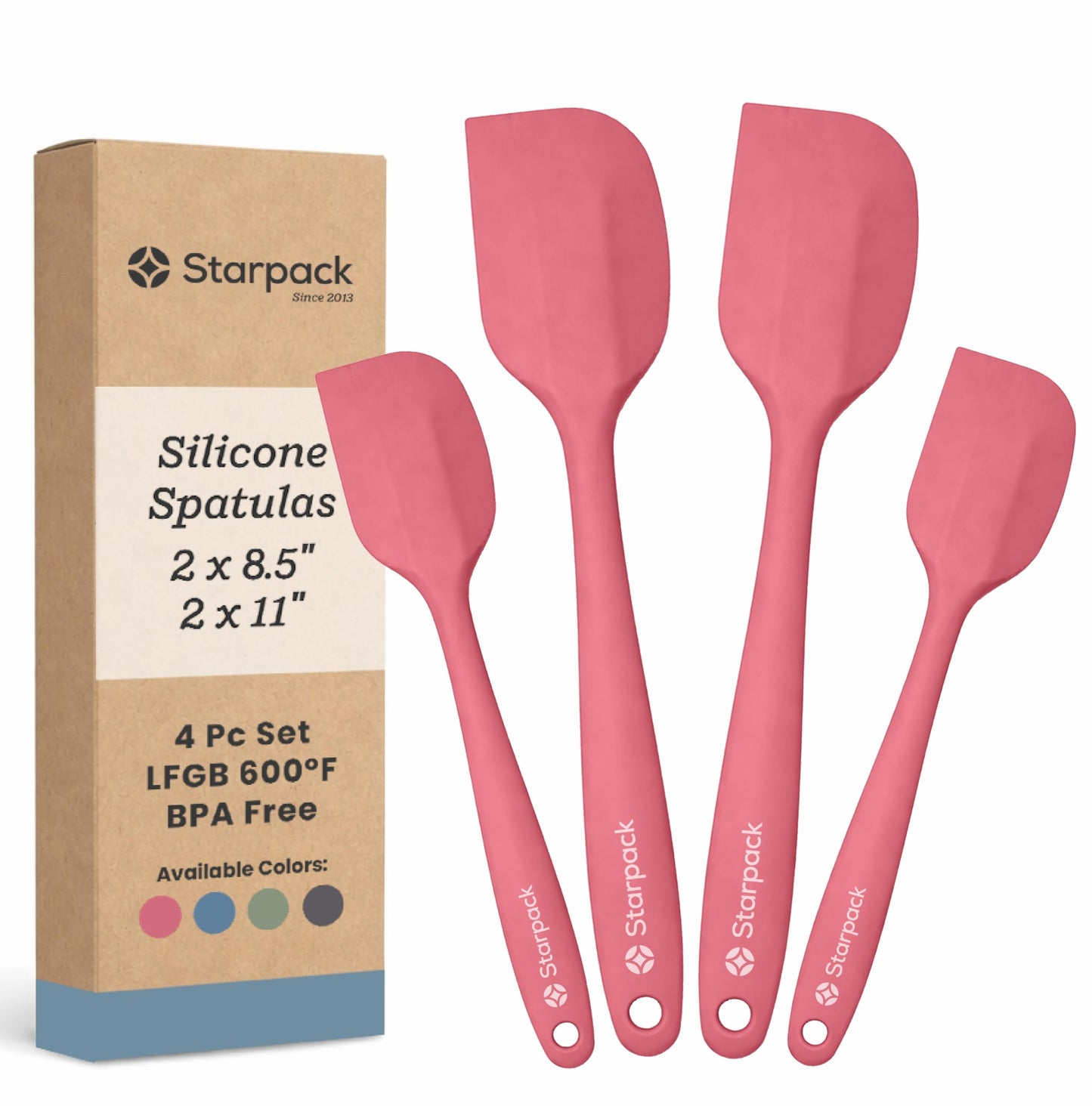 Starpack 'Scrape and Stir' Silicone Rubber Spatula Set (4-Piece) - LFGB Non Toxic, 600°F Heat Resistant, BPA-Free, One-Piece Kitchen Baking Spatulas - Dishwasher Safe for Nonstick Cookware Earthy Pink
