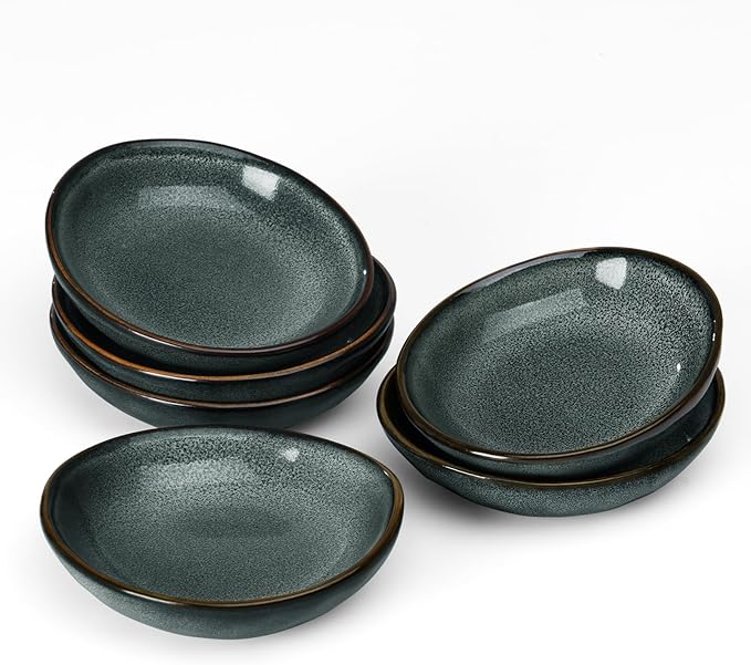 famiware Ceramic Soy Sauce Dish, 2.1oz Dipping Bowl Set of 6, Blue