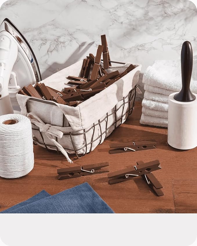 Clothes Pins Wooden Colored Clothespins Clips 50 Pack 2.83 Inch Decorative Crafts Pegs Photos Pictures Decoration Pegs Clothing Hanging Closepins (Brown)