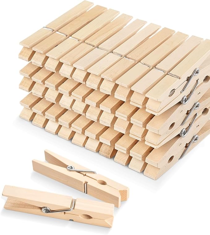 Clothes Pins, Wooden Clothespins for Crafts, Strong Grip Close Pins Birchwood Clothes Clips Laundry Clothesline Clothespin Clothing Pegs for Hanging Baby Clothing Photos, 2.83 Inch, Pack of 50
