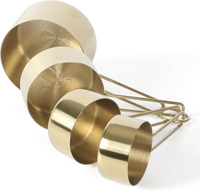 Martha Stewart Richburn 4-Piece Gold Stainless Steel Measuring Cup Set – Durable and Stylish Kitchen Measuring Tools for Baking and Cooking