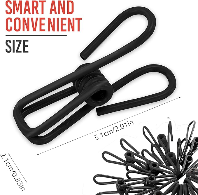 30 Pack Black Chip Bag Clips for Food - PVC 2 Inch Coated Sealer for Sealing Food - Paper Holder, Clothesline Clip for Laundry Hanging, Kitchen Bags, Multipurpose Clothes Pins
