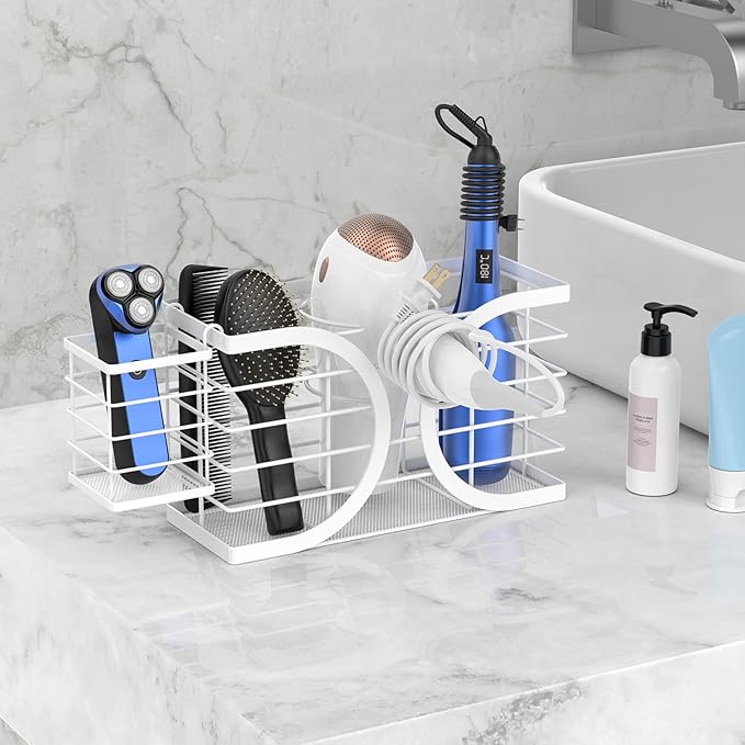 Hair Dryer Holder 3in1 Hair Tool Organizer/Wall Mounted,Cabinet Door or Desk-based Blow Dryer Holder/Height-adjustable Curling Iron Holder/Bathroom Cabinet Organizer for Flat Irons Curling Wand