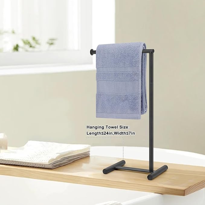 Livabber L-Shape Hand Towel Holder Stand, Metal Hand Towel Rack Modern Countertop Hand Towel Ring Standing Towel Bar for Bathroom Kitchen Vanity (Black)