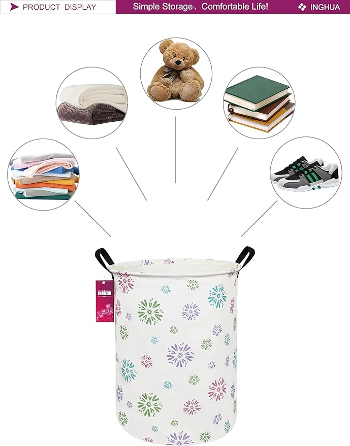 Laundry Hamper Large Canvas Fabric Lightweight Storage Basket/Toy Organizer/Dirty Clothes Collapsible Waterproof for College Dorms, Boys and Girls Bedroom,Bathroom(Colorful fireworks)