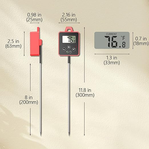 Timloon Digital Candy Thermometer with Pot Clip, Backlight LCD, 8" Long Probe, Temperature Alarm, ℃/℉ Switch, Instant Read Kitchen Thermometer for Cooking, Baking, and Candy Making