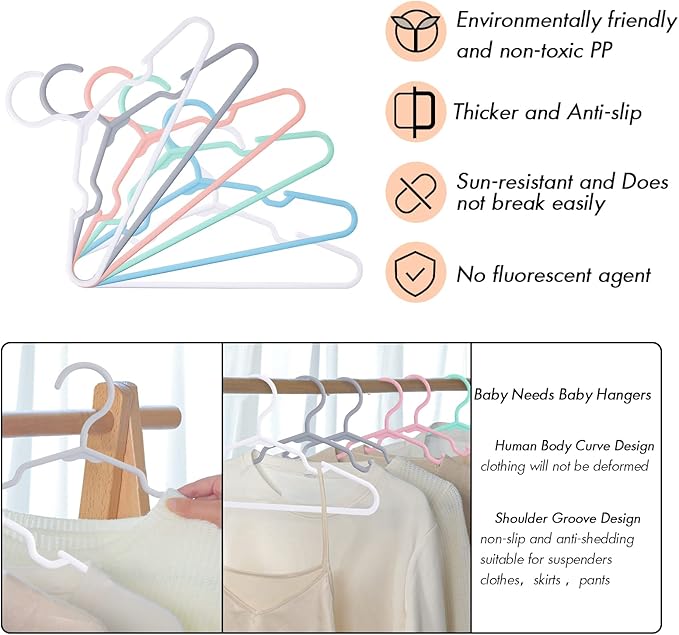 Baby Kids Hangers for Closet - 11.6 Inch 60 Pack Plastic - Children Infant Toddler Hangers for Clothes (Mix Color)