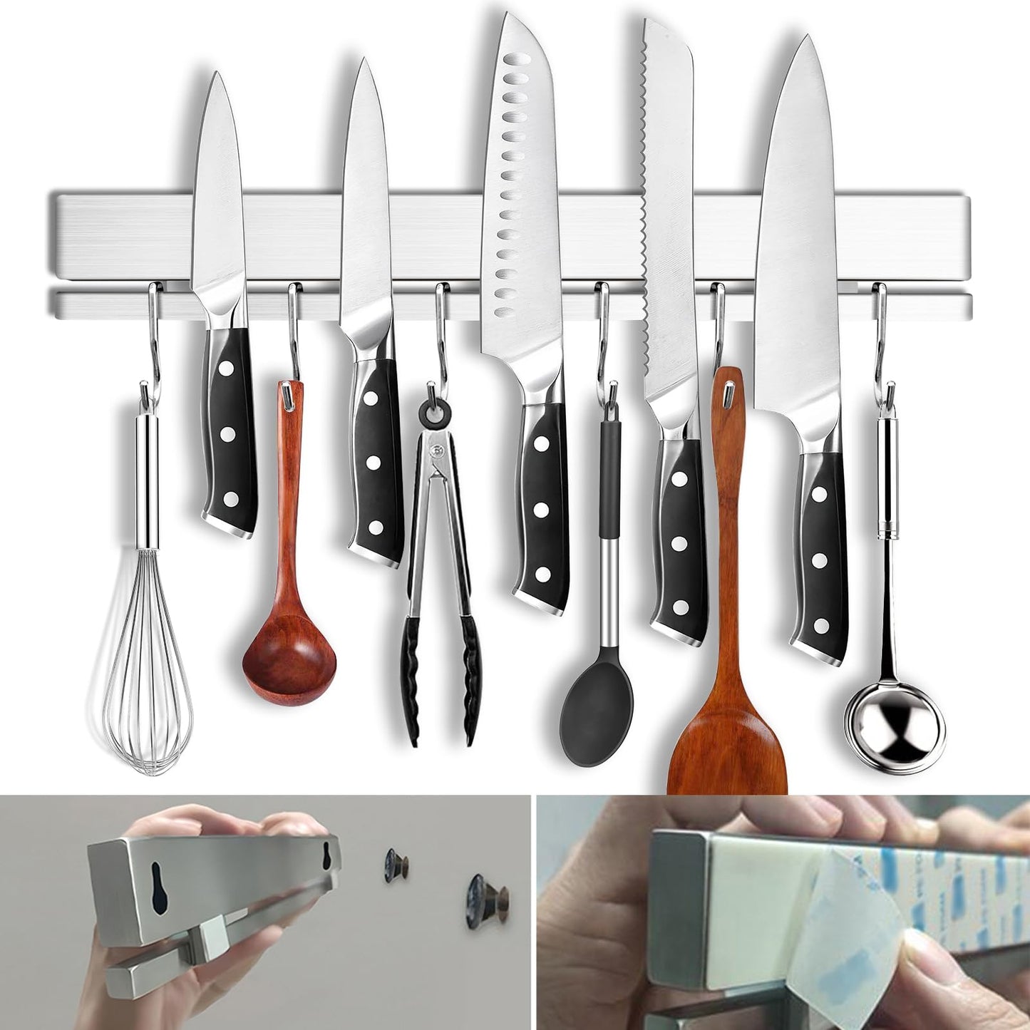 YIIYIIN 17 Inch Magnetic Knife Holder, 12 Hooks, Black