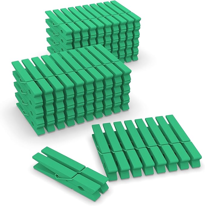 100 Pack Clothes Pins Wooden 2.9 Inch, Clothespins Wood Colorful Clothing Pins for Crafts Classroom Pictures Green