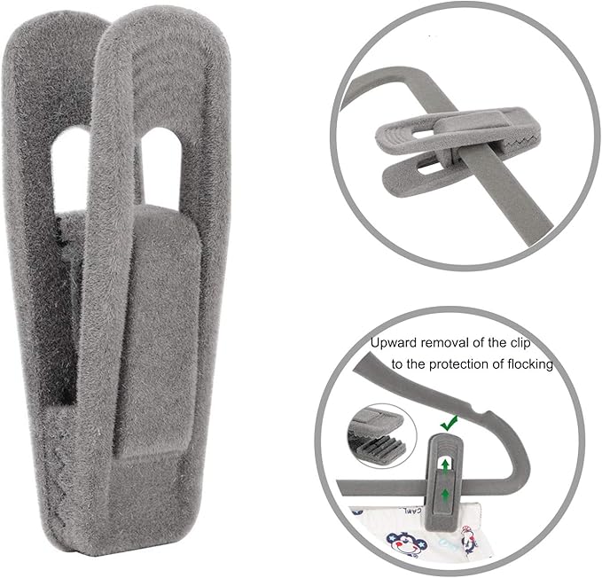 Tinfol Gray Velvet Hanger Clips 24 Pack, Non-Slip Flocked Clips for Pants, Skirts, Suits - Strong Finger Clips with Large Opening, Perfect for Slim-Line Velvet Hangers
