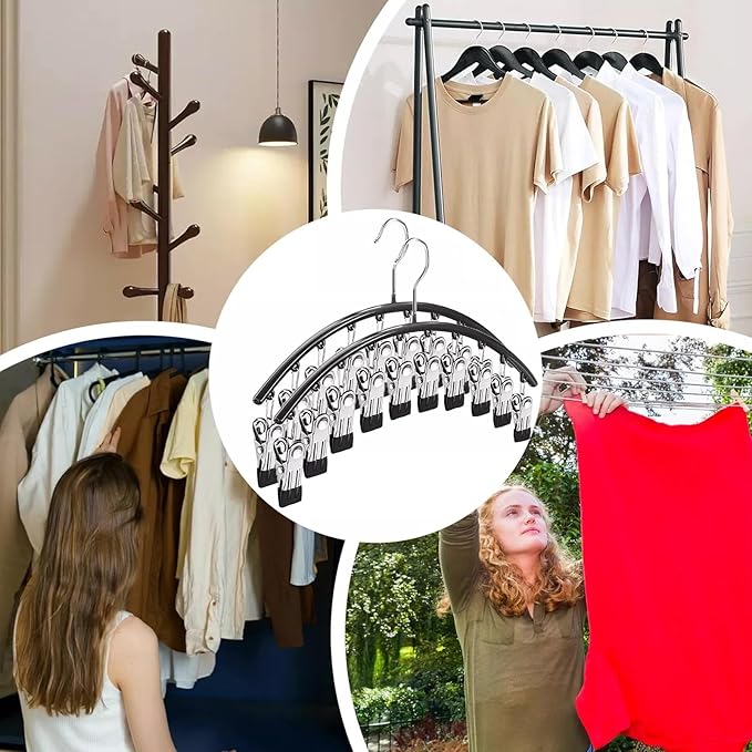 Legging Hangers for Closet Organizer, Hat Hangers for Closet 2 Pack with 10 Clips Holds 20 Leggings, Legging Hanger, Pants Storage Organizer Suitable for Socks, Panties, Underwear, Pants